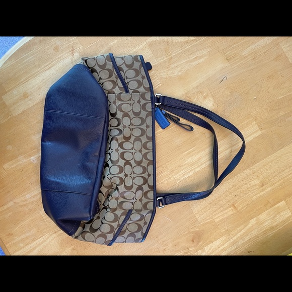 Coach Handbag. Gently used. Blue leather detailing. - Picture 2 of 2